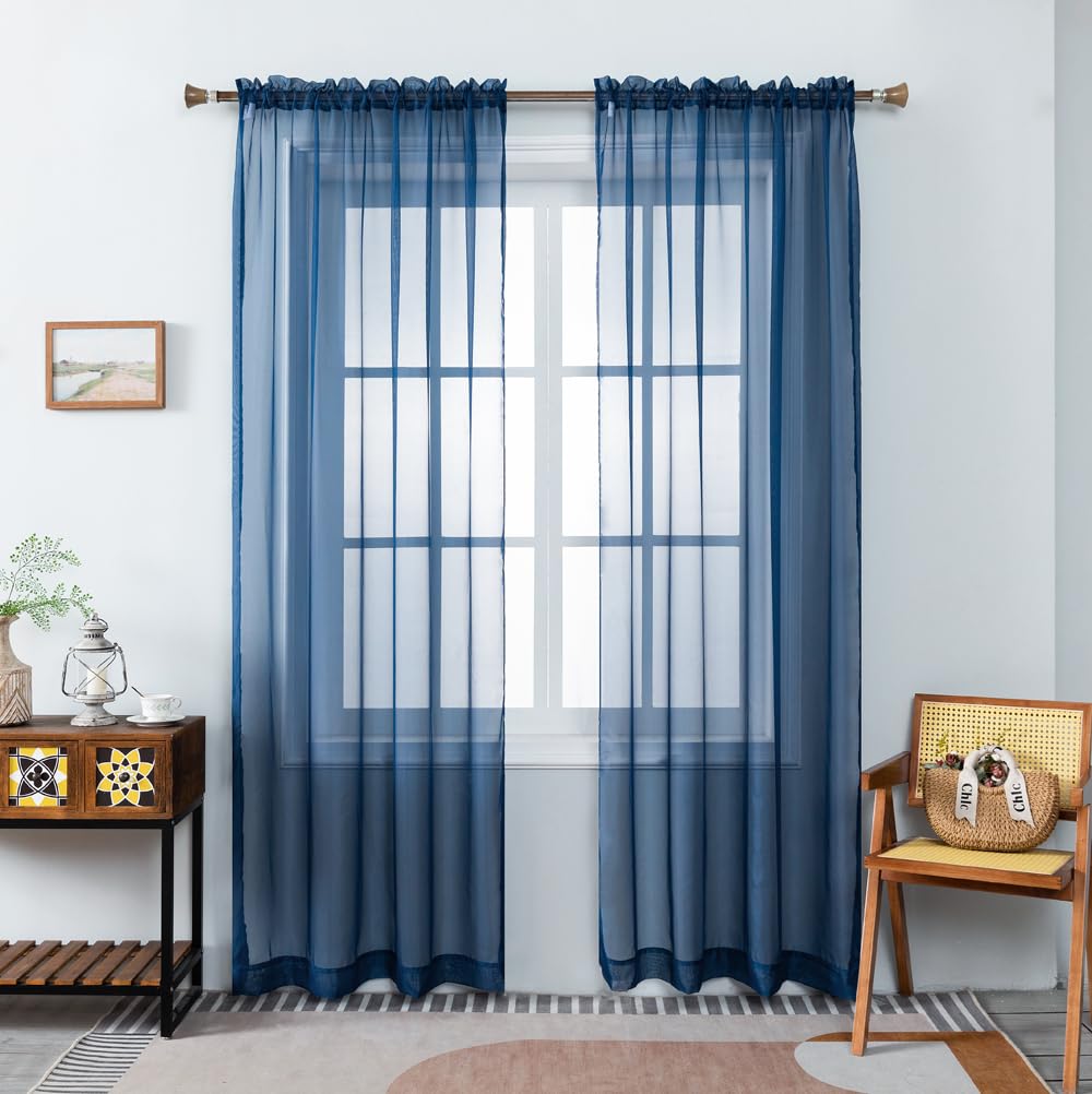 WPM Yellow Color Sheer Curtains 58" Wide x 84" Long 2 Panels Livingroom Window Treatment Rod Pocket Sheer Voile for Bedroom, Kitchen, Children Room Fully Stitched and Hemmed