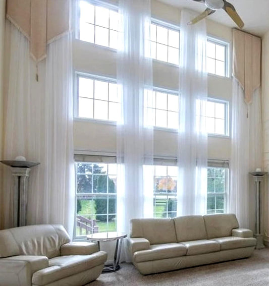 Ikiriska Extra Long Sheer Voile Curtain Sheer Voile with Pocket top (1 Panel) Custom Made (White, 9 ft)