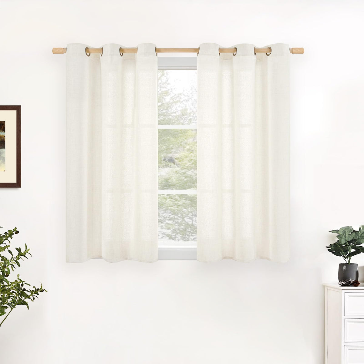 YoungsTex Linen Semi Sheer Curtains 63 Inch Length, Light Filtering Drapes