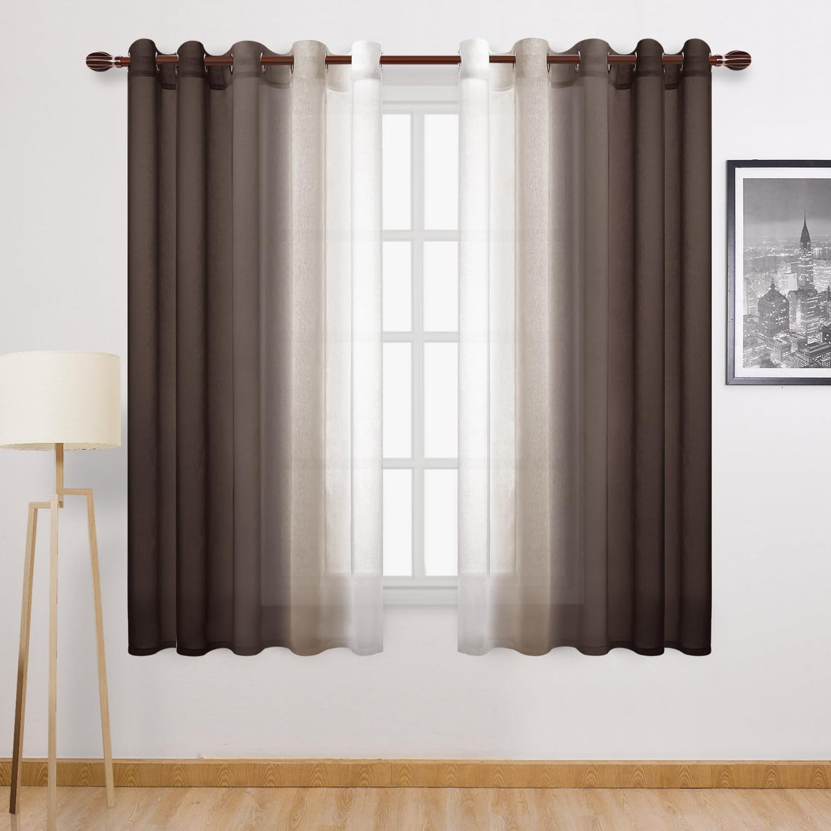 DWCN Blue Linen Ombre Sheer Curtains - Semi Voile Gradient Grommet Top Curtains for Bedroom and Living Room, Set of 2 Window Curtain Panels, 52 x 84 Inches Long, Denim Blue