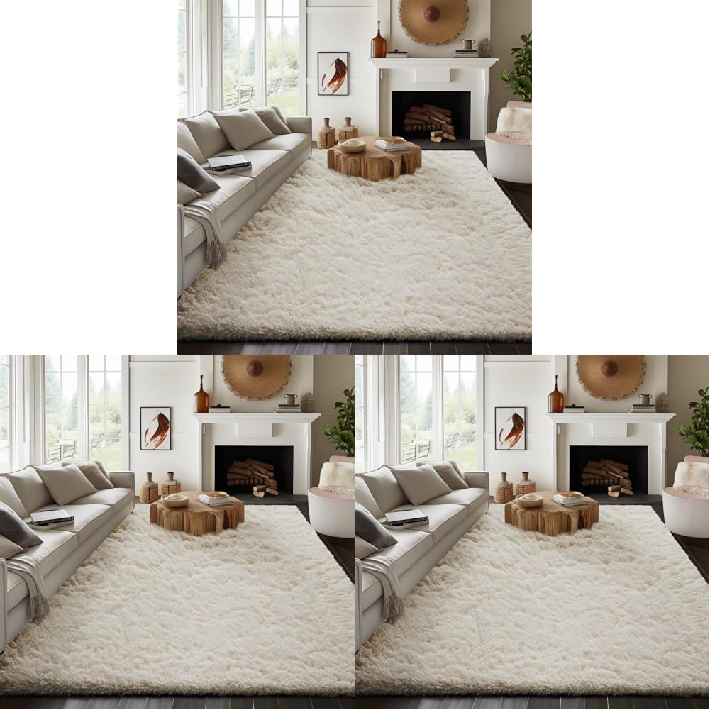 Ophanie 5x7 Area Rugs for Living Room Ivory, Fluffy Shag Large Fuzzy Plush Soft Rug, Shaggy Floor Big Carpets for Bedroom Nursery, Kids Home Decor Aesthetic with Over 99 pcs Pile fibers