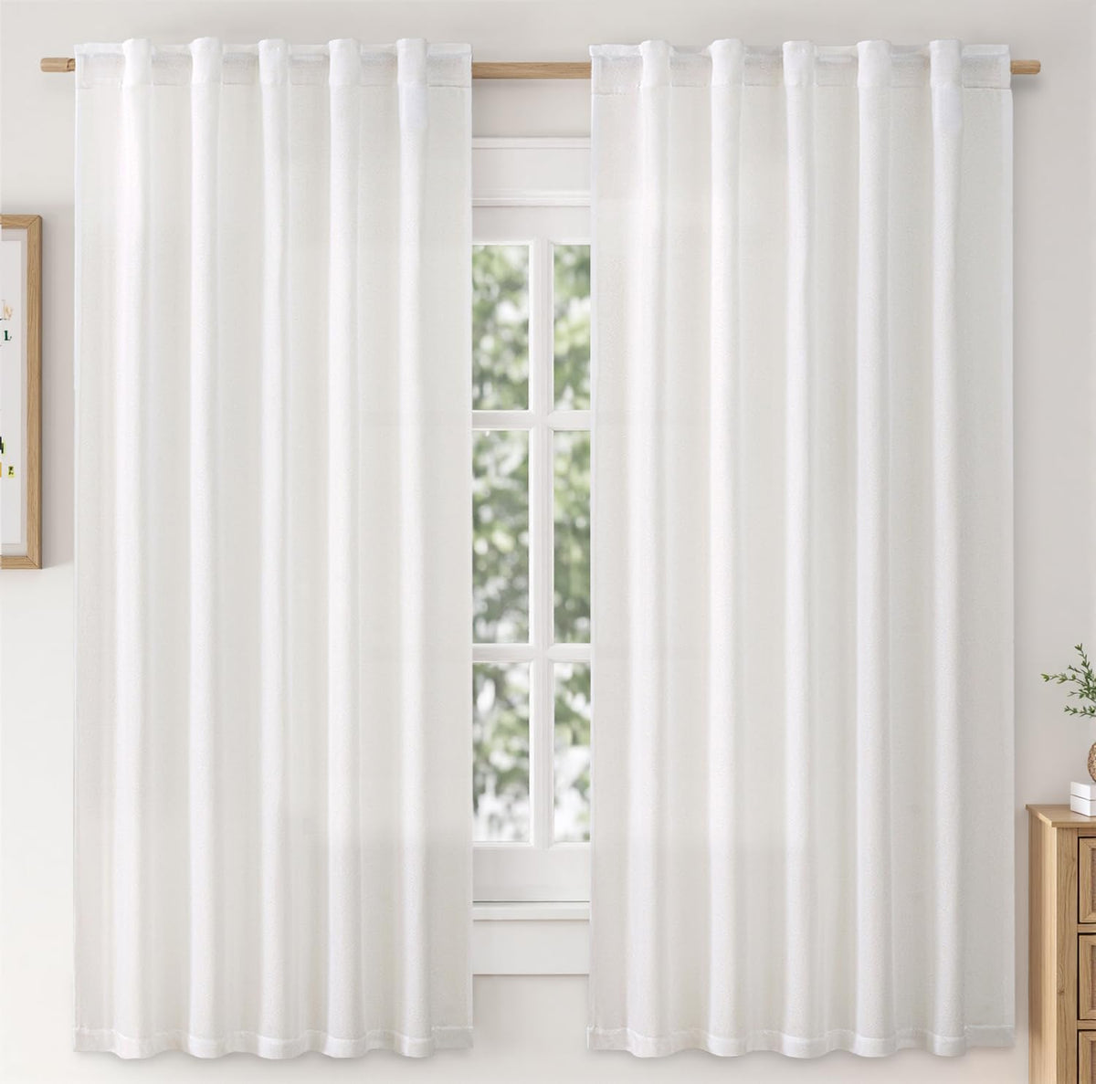 MIULEE Faux Linen Curtains 84 Inch Length 2 Panels Natural Semi Sheer Curtain with Back Tab Rod Pocket, Light Filtering Window Privacy Burlap Drapes for Living Room Bedroom 42W x 84L Linen