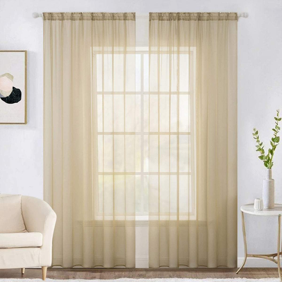 MIULEE 2 Panels White Sheer Curtains for Living Room 54 X 105 Inches