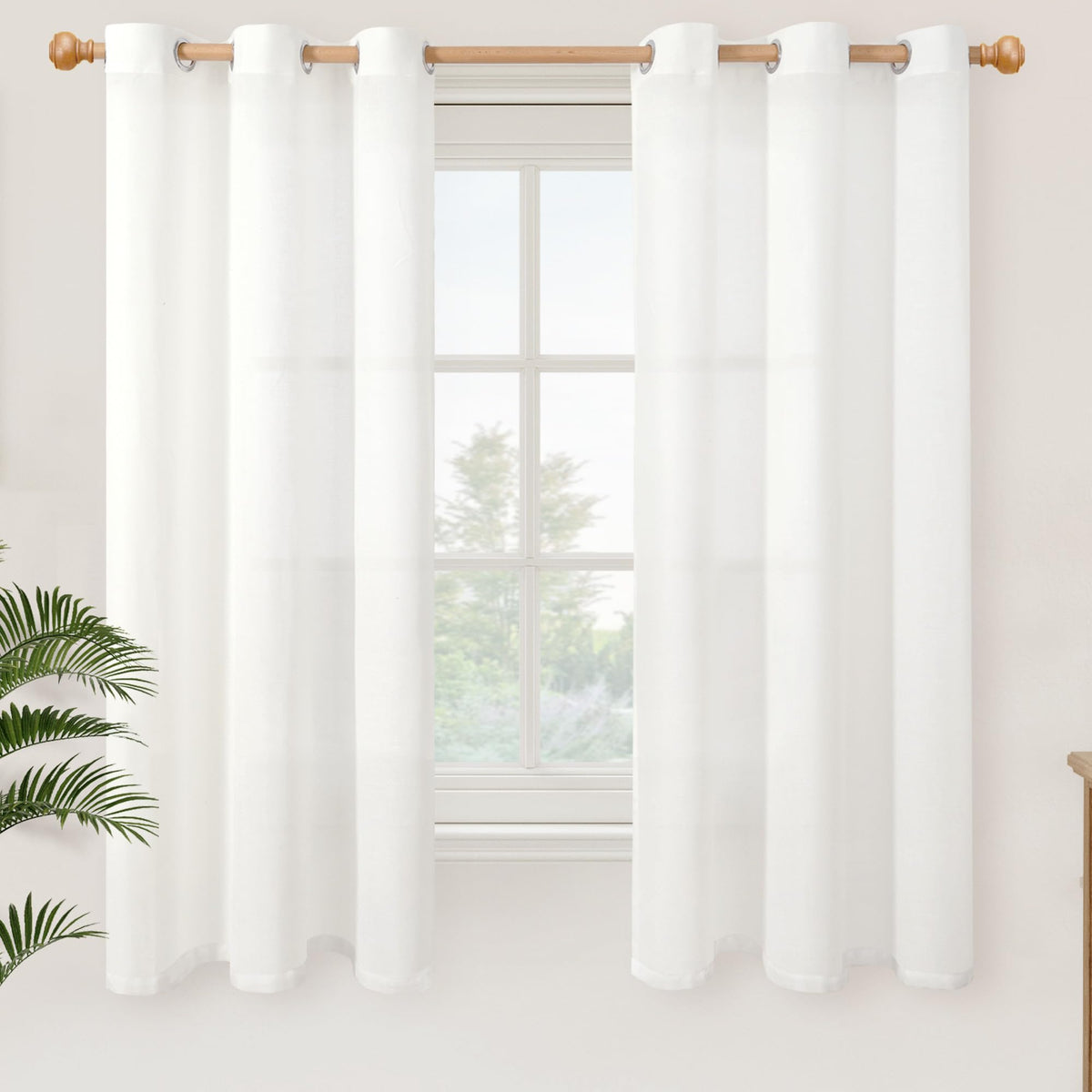 YoungsTex Linen Semi Sheer Curtains 63 Inch Length, Light Filtering Drapes