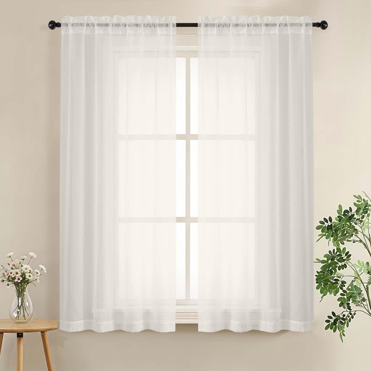 LIVEKID White Sheer Curtains 84 Inches Long 2 Panels - Light Filtering Breathable Voile Textured Sheer Curtains for Bedroom/Living Room, Rod Pocket Soft Elagant & Airy Solid Drapes, W42 x L84