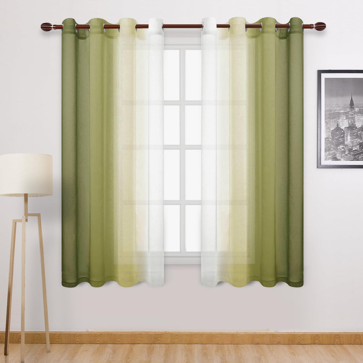 DWCN Blue Linen Ombre Sheer Curtains - Semi Voile Gradient Grommet Top Curtains for Bedroom and Living Room, Set of 2 Window Curtain Panels, 52 x 84 Inches Long, Denim Blue