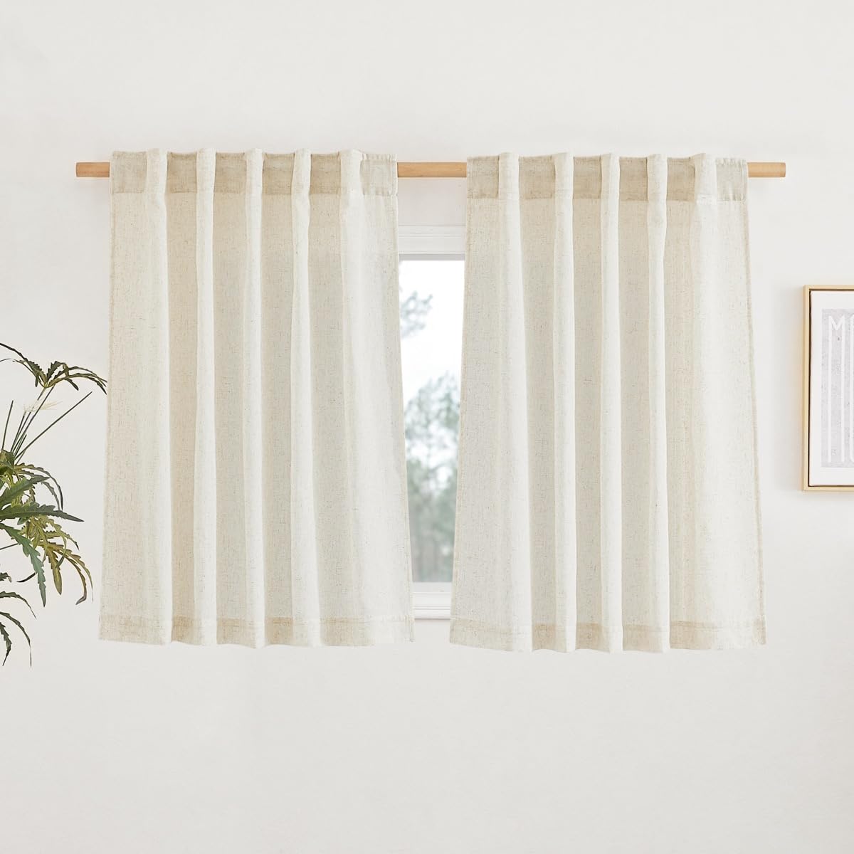 NICETOWN Natural Linen Curtains & Drapes for Windows 84 inch Long, Rod Pocket & Back Tab Thick Flax Semi Sheer Privacy Assured with Light Filtering for Bedroom/Living Room, W55 x L84, 2 Pieces