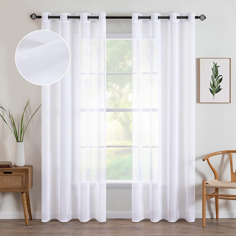 MIULEE Ivory Sheer Curtains Linen Textured Panels 54X84 Inches