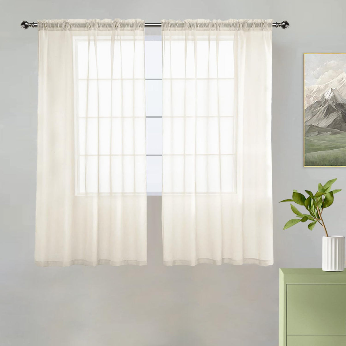 youleyar Solid Sheer Rod Pocket Curtain Voile Draperies 2 Panels White Beige Black Grey Coffee 52 Inch Width 84 Inch Long 1 Pair for Kitchen Bedroom Children Living Room Yard (Orange,52Wｘ84L)