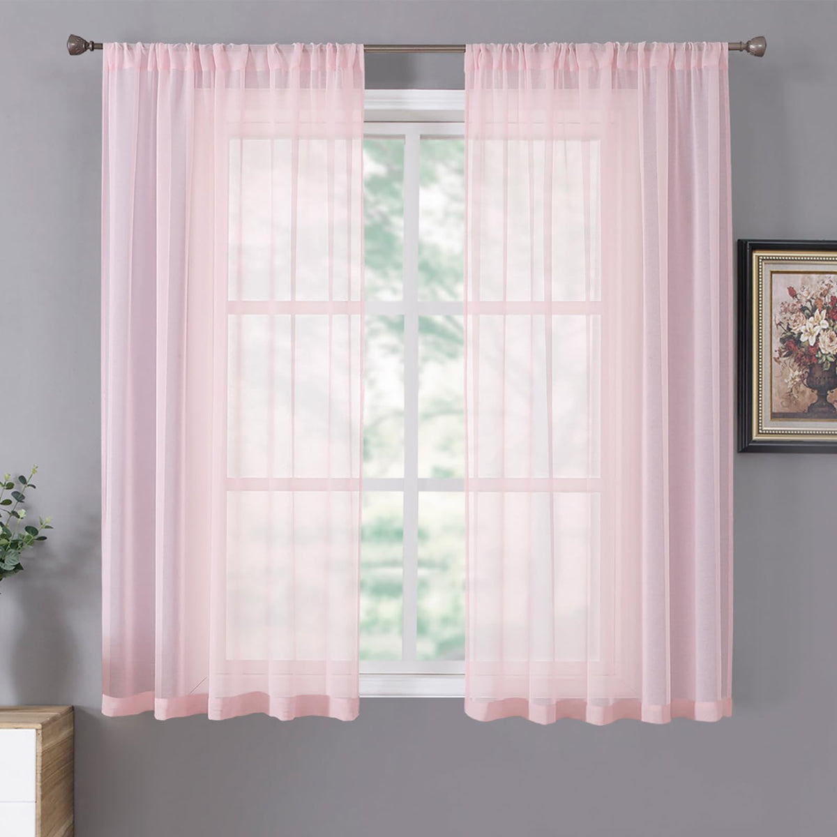 Tollpiz Sheer Curtains Linen Textured Bedroom Curtain Sheers Light Filtering Rod Pocket Voile Curtains for Living Room, 54 x 63 inches Long, White, Set of 2 Panels