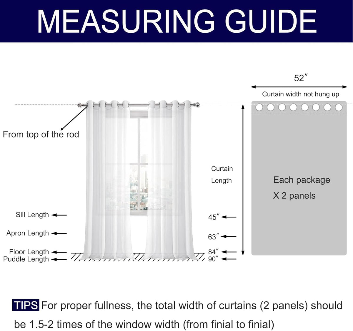 DWCN White Sheer Curtains Linen Look Semi Transparent Voile Grommet White Curtains for Living Dining Room Drapes 52 x 84 Inch Long, Set of 2 Panels