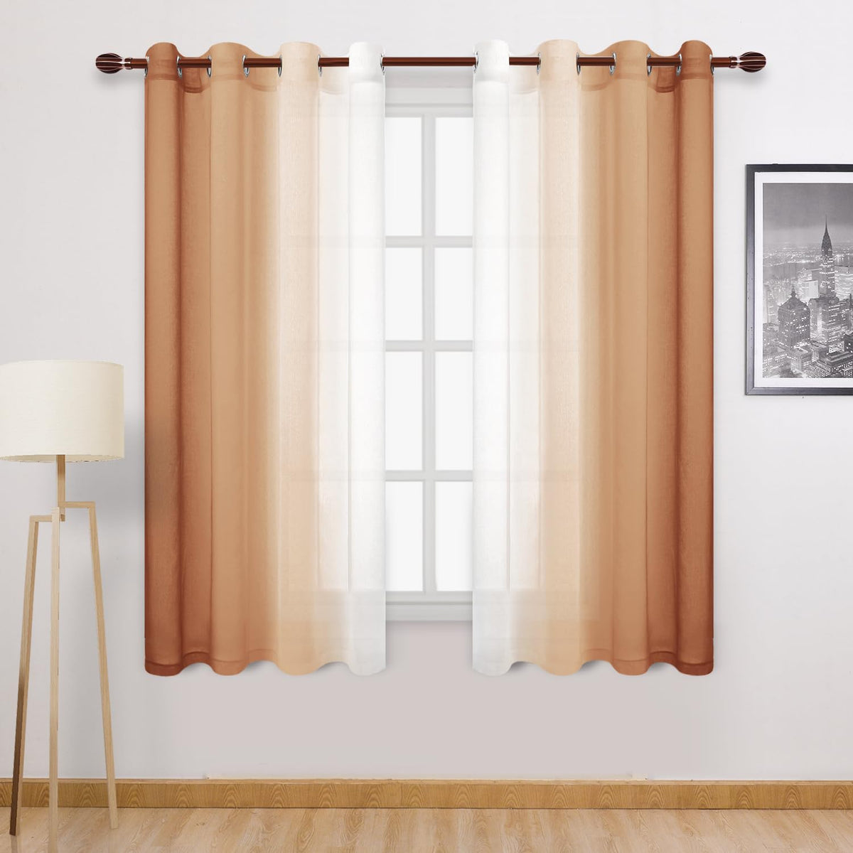 DWCN Blue Linen Ombre Sheer Curtains - Semi Voile Gradient Grommet Top Curtains for Bedroom and Living Room, Set of 2 Window Curtain Panels, 52 x 84 Inches Long, Denim Blue