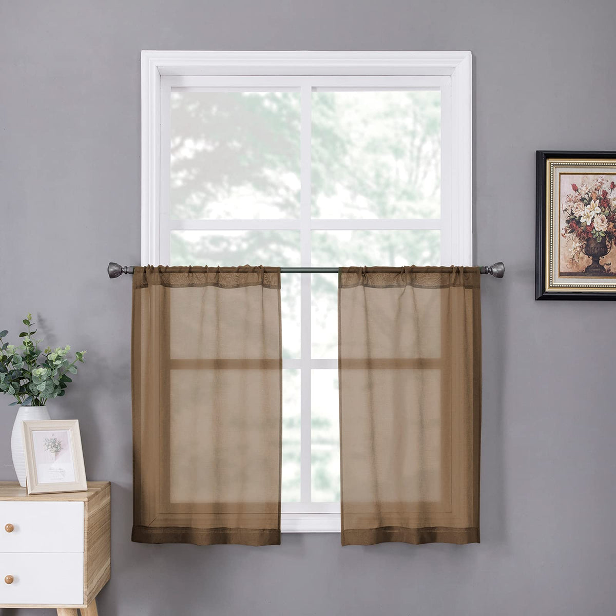 Tollpiz Sheer Curtains Linen Textured Bedroom Curtain Sheers Light Filtering Rod Pocket Voile Curtains for Living Room, 54 x 63 inches Long, White, Set of 2 Panels