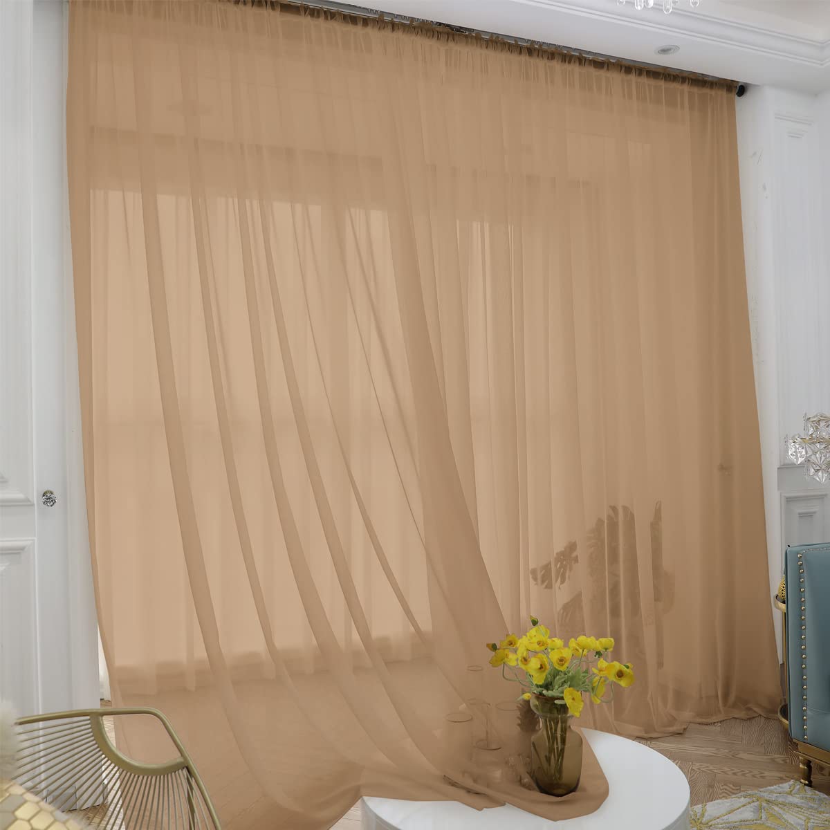 ABCHOME White Sheer Curtains 84 Inches Long 2 Panels,Rod Pocket Voile Semi Sheer Window Curtains for Kitchen, Bedroom and Living Room(White, 52 W x 84 L)