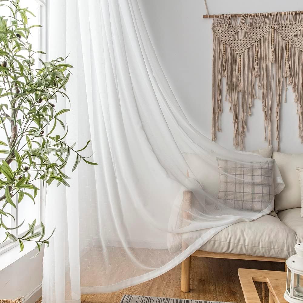 Off White Sheer Curtains 84 Inches Long Pinch Pleat Linen Textured Ceiling
