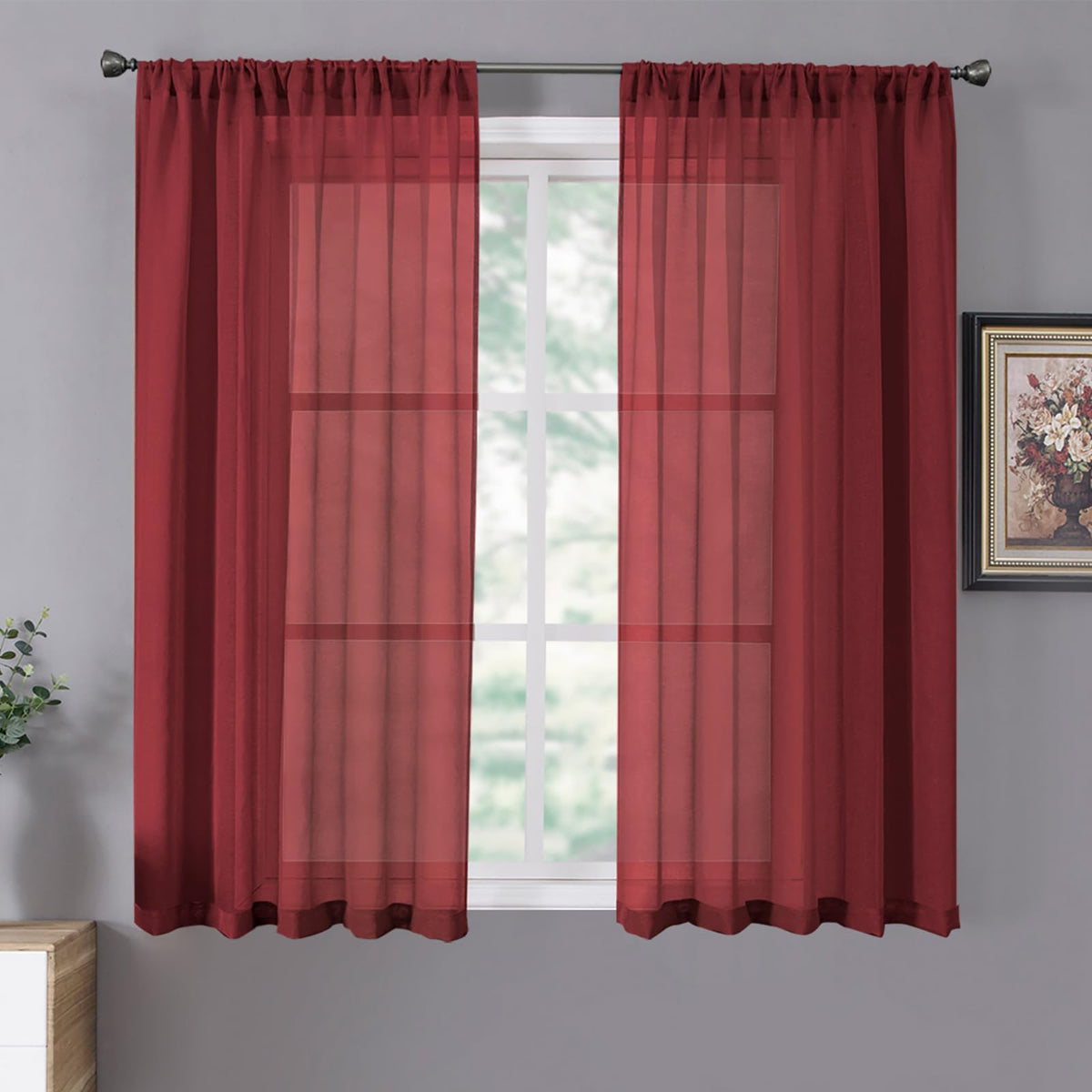 Tollpiz Sheer Curtains Linen Textured Bedroom Curtain Sheers Light Filtering Rod Pocket Voile Curtains for Living Room, 54 x 63 inches Long, White, Set of 2 Panels