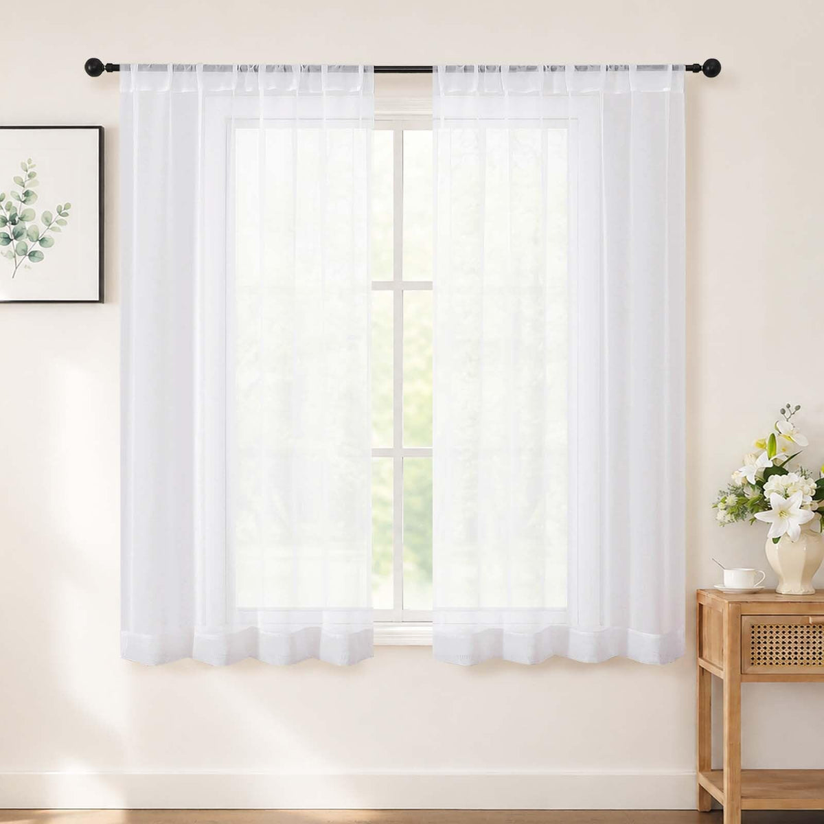Chyhomenyc White Sheer Curtains 84 inch Long for Living Room, 2 Panels