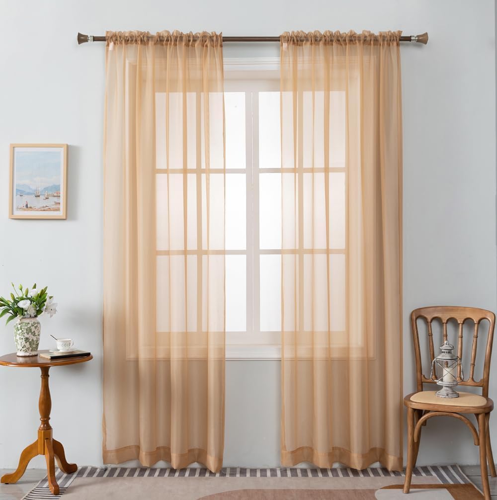 WPM Yellow Color Sheer Curtains 58" Wide x 84" Long 2 Panels Livingroom Window Treatment Rod Pocket Sheer Voile for Bedroom, Kitchen, Children Room Fully Stitched and Hemmed