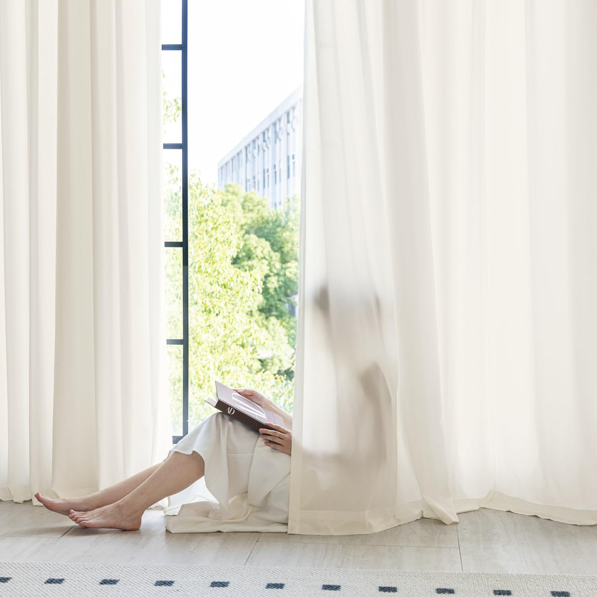 Non-See-Through White Privacy Sheer Curtains 84 Inch Long 2 Panels