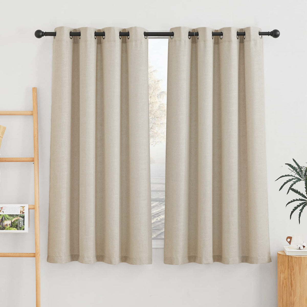 NICETOWN White Sheer Linen Curtains 84 Inch Length 2 Panels Set, W52xL84