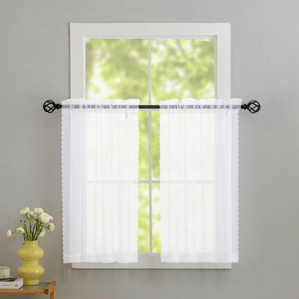 MYSTIC-HOME Sheer Curtains White 63 Inch Length, Rod Pocket Voile Drapes for Living Room, Bedroom, Window Treatments Semi Crinkle Curtain Panels for Yard, Patio, Villa, Parlor, Set of 2, 52"x 63"