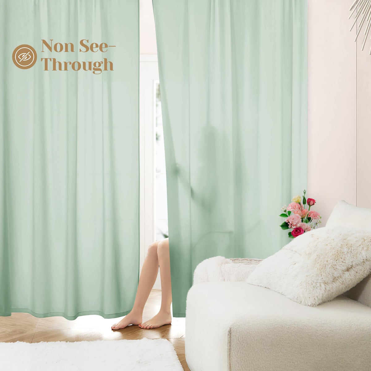 HOMEIDEAS Non-See-Through White Privacy Sheer Curtains, 52 X 96 Inches Long