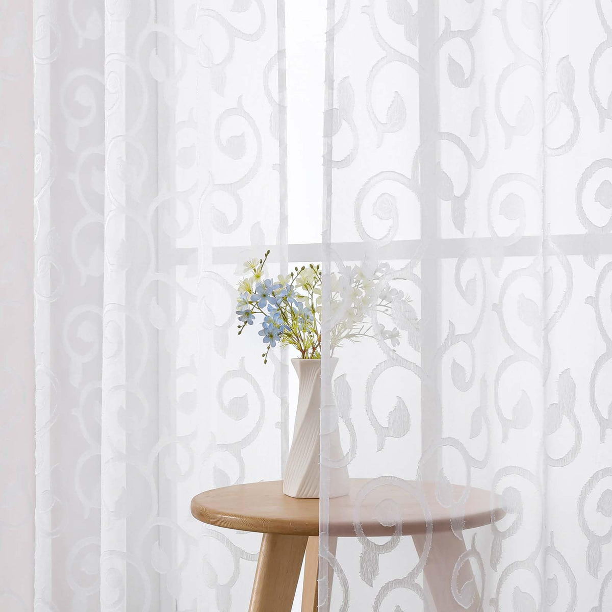 Dusty Blue Sheer Curtains for Bedroom Living Room 72 Inches Long 2 Panels Set, Soft Airy Geometric Jacquard Clip Curtains Drapes, Modern Rod Pocket Door Curtain, 2Pcs Each 42" Wx72 L Inch