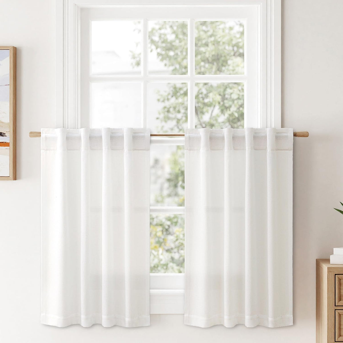 MIULEE Faux Linen Curtains 84 Inch Length 2 Panels Natural Semi Sheer Curtain with Back Tab Rod Pocket, Light Filtering Window Privacy Burlap Drapes for Living Room Bedroom 42W x 84L Linen