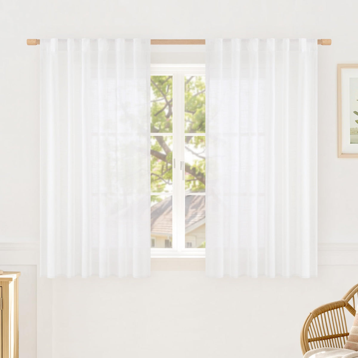 LAMIT Linen Semi Sheer Curtains 84 Inches Long for Living Room 2 Panels