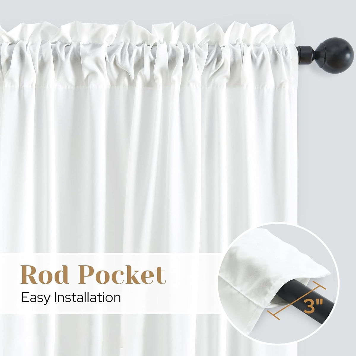 HOMEIDEAS Non-See-Through White Privacy Sheer Curtains, 52 X 96 Inches Long