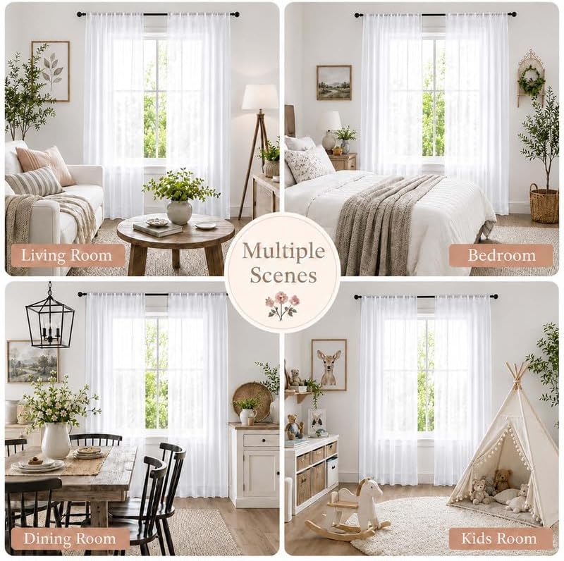 Chyhomenyc White Sheer Curtains 84 inch Long for Living Room, 2 Panels