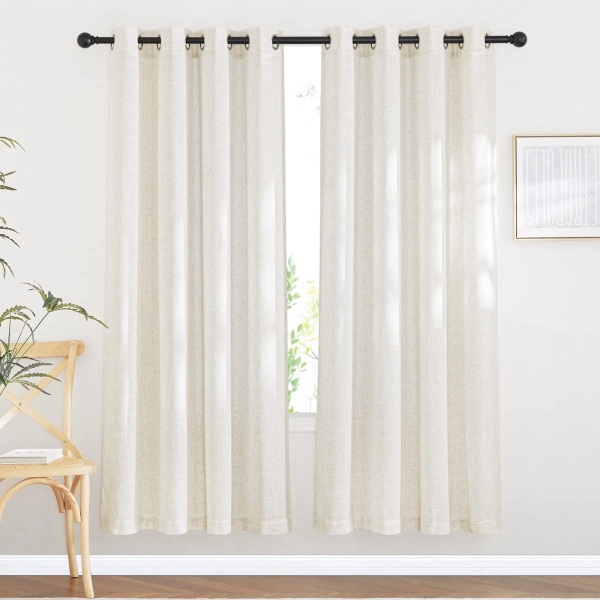 NICETOWN White Sheer Linen Curtains 84 Inch Length 2 Panels Set, W52xL84