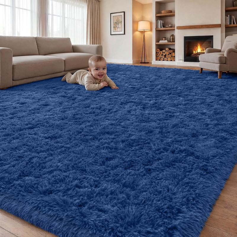 5x7 Area Rug Living Room: Bedroom Fluffy Shag Fuzzy Carpet Black