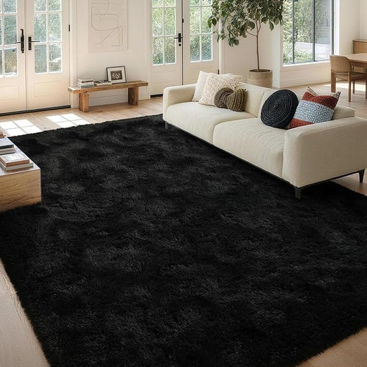 5x8 Area Rugs For Living Room Fluffy Black Rug For Bedroom (Black)