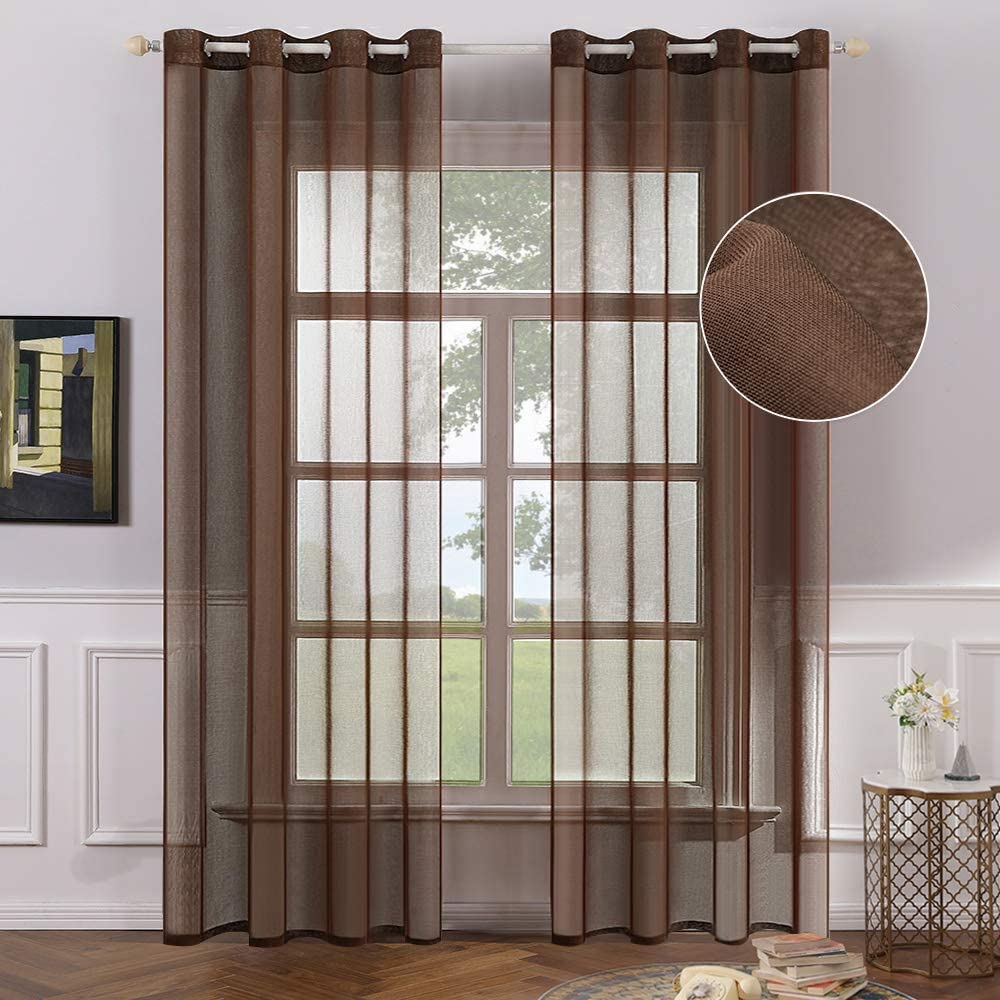 MIULEE Ivory Sheer Curtains Linen Textured Panels 54X84 Inches