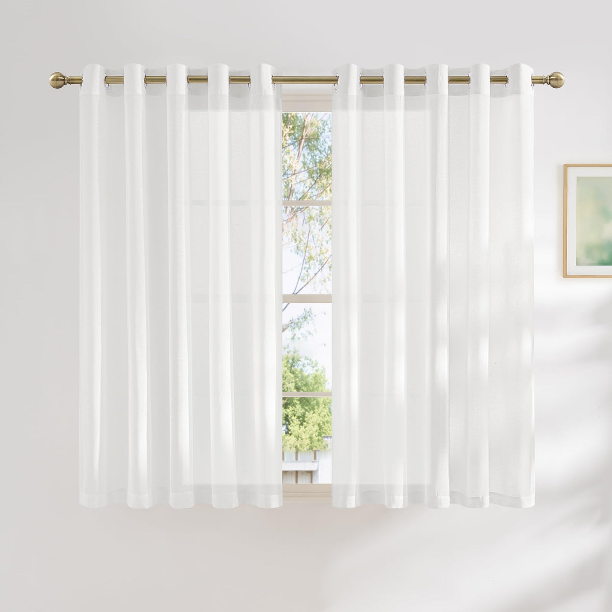 NICETOWN White Sheer Linen Curtains 84 Inch Length 2 Panels Set, W52xL84