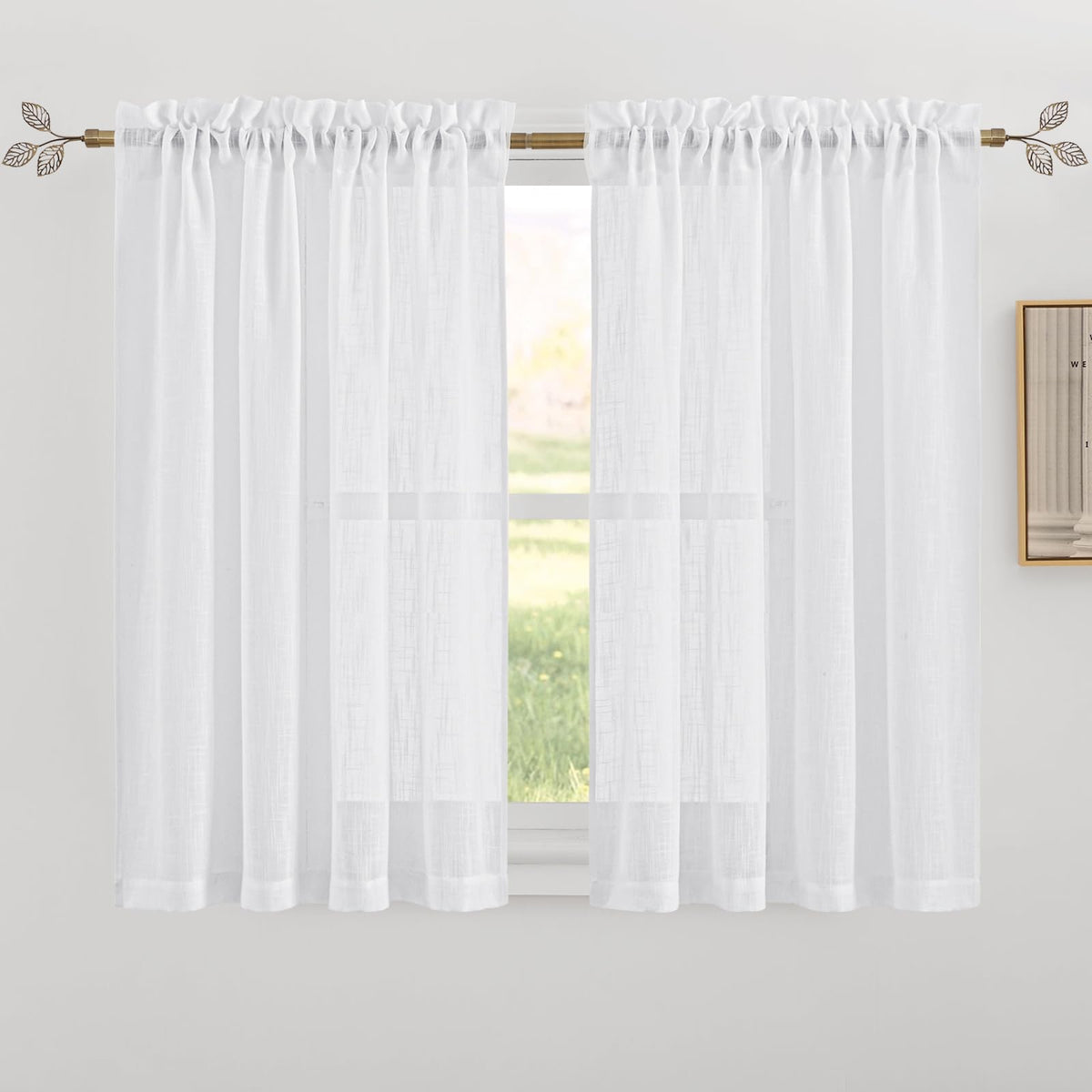 RYB HOME White Semi Sheer Curtains 84 inches Long for Living Room