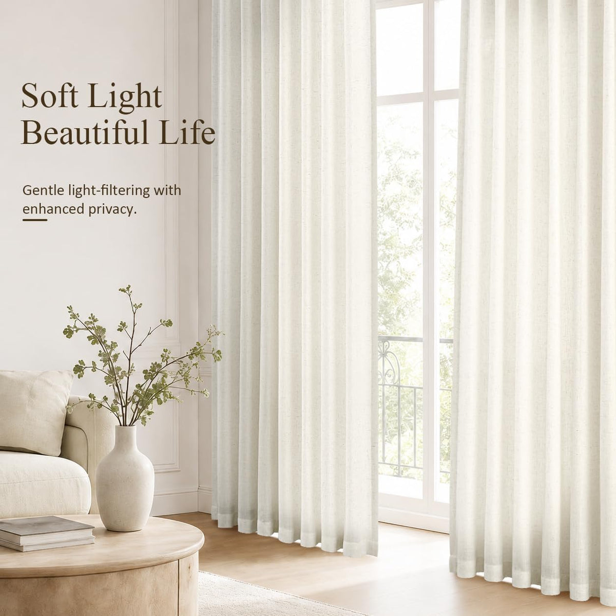 Jowels Natural Linen Curtains 84 Inches Long 2 Panels for Living Room