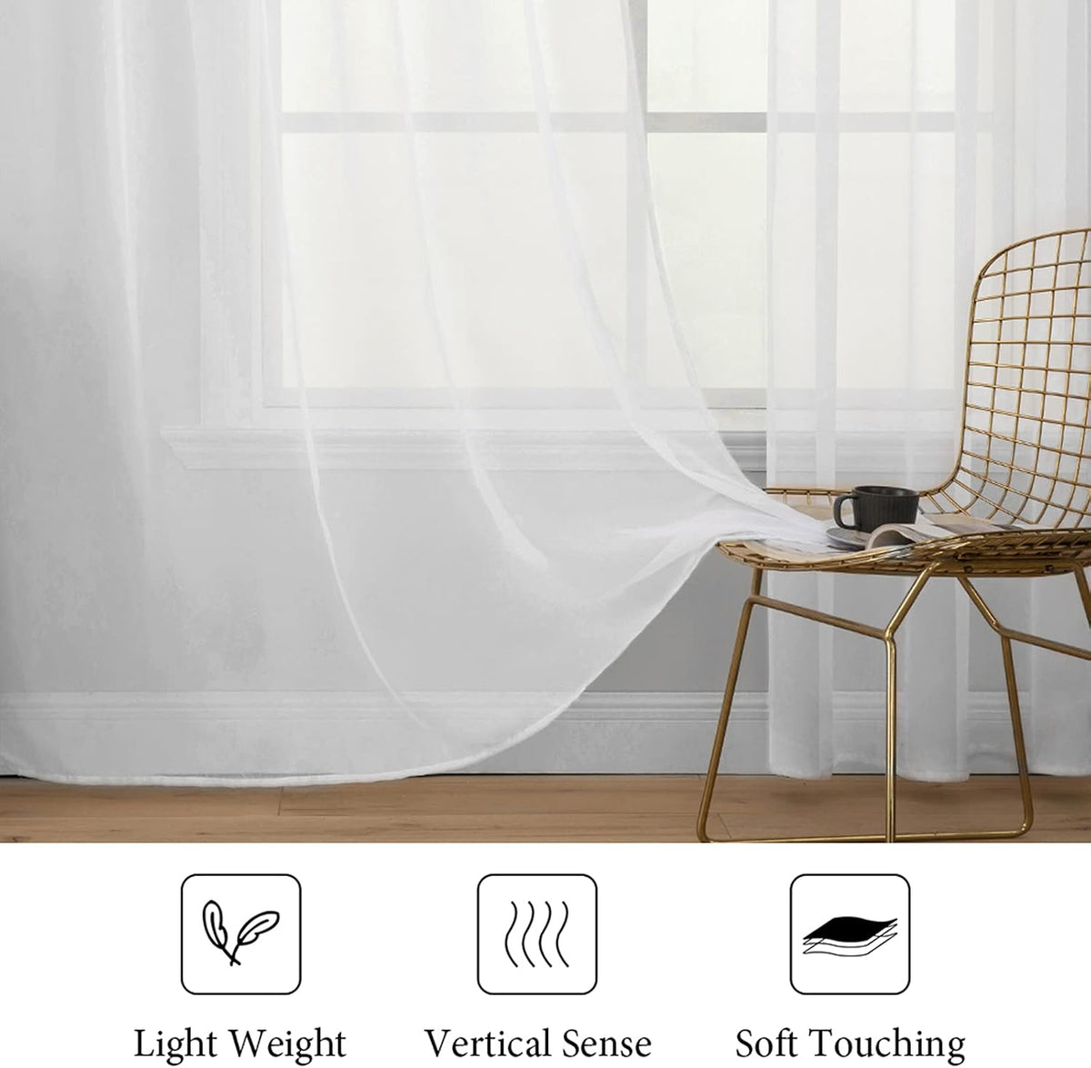 MIULEE 2 Panels White Sheer Curtains for Living Room 54 X 105 Inches