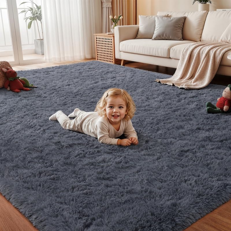 5x7 Area Rug Living Room: Bedroom Fluffy Shag Fuzzy Carpet Black