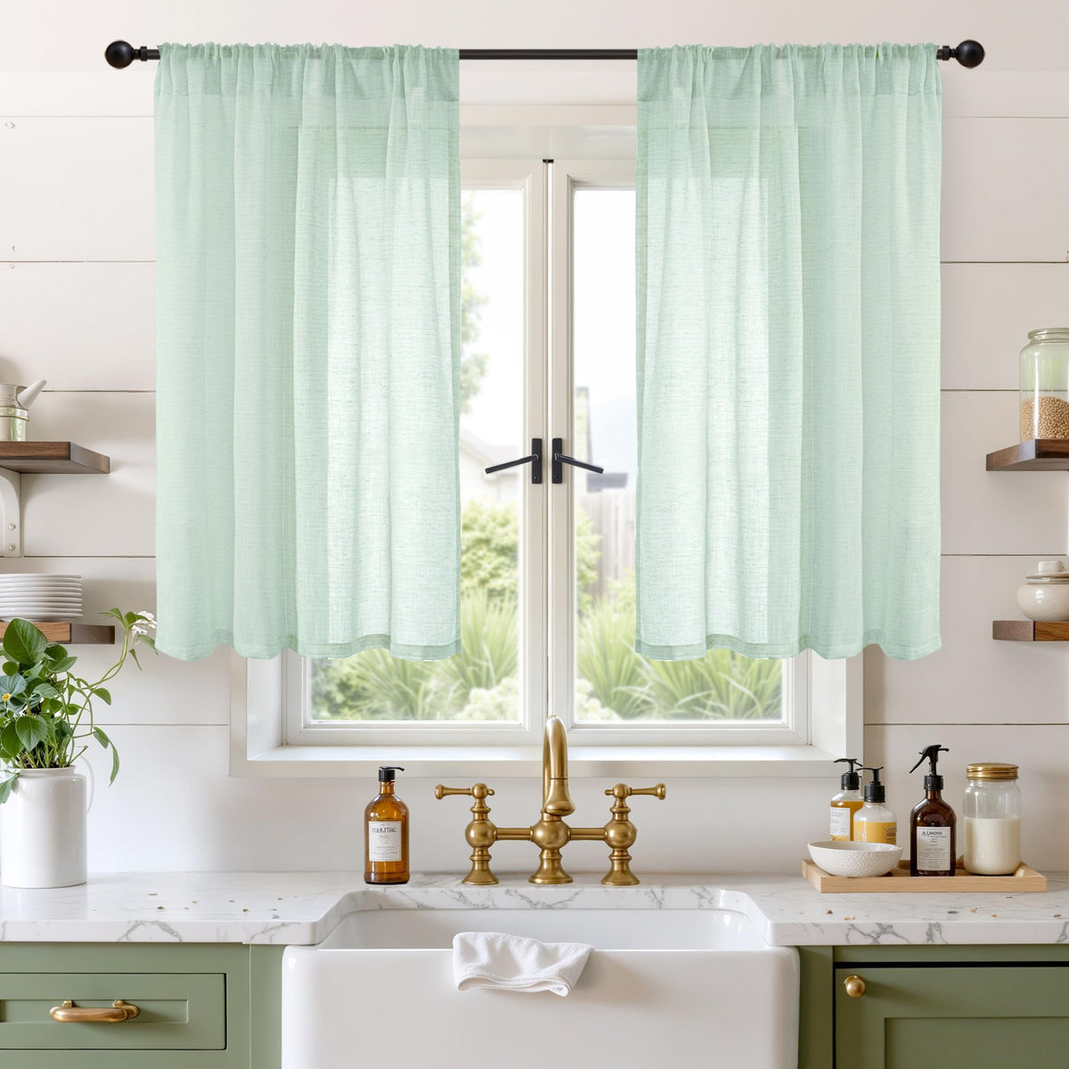 BGment Linen Sheer Curtains 84 Inches Long 2 Panels Set for Living Room