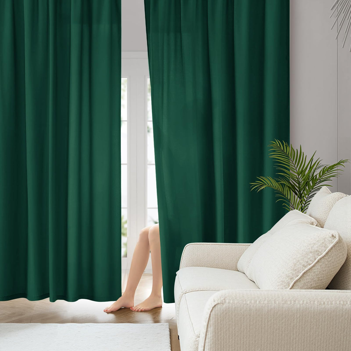 HOMEIDEAS Non-See-Through White Privacy Sheer Curtains, 52 X 96 Inches Long