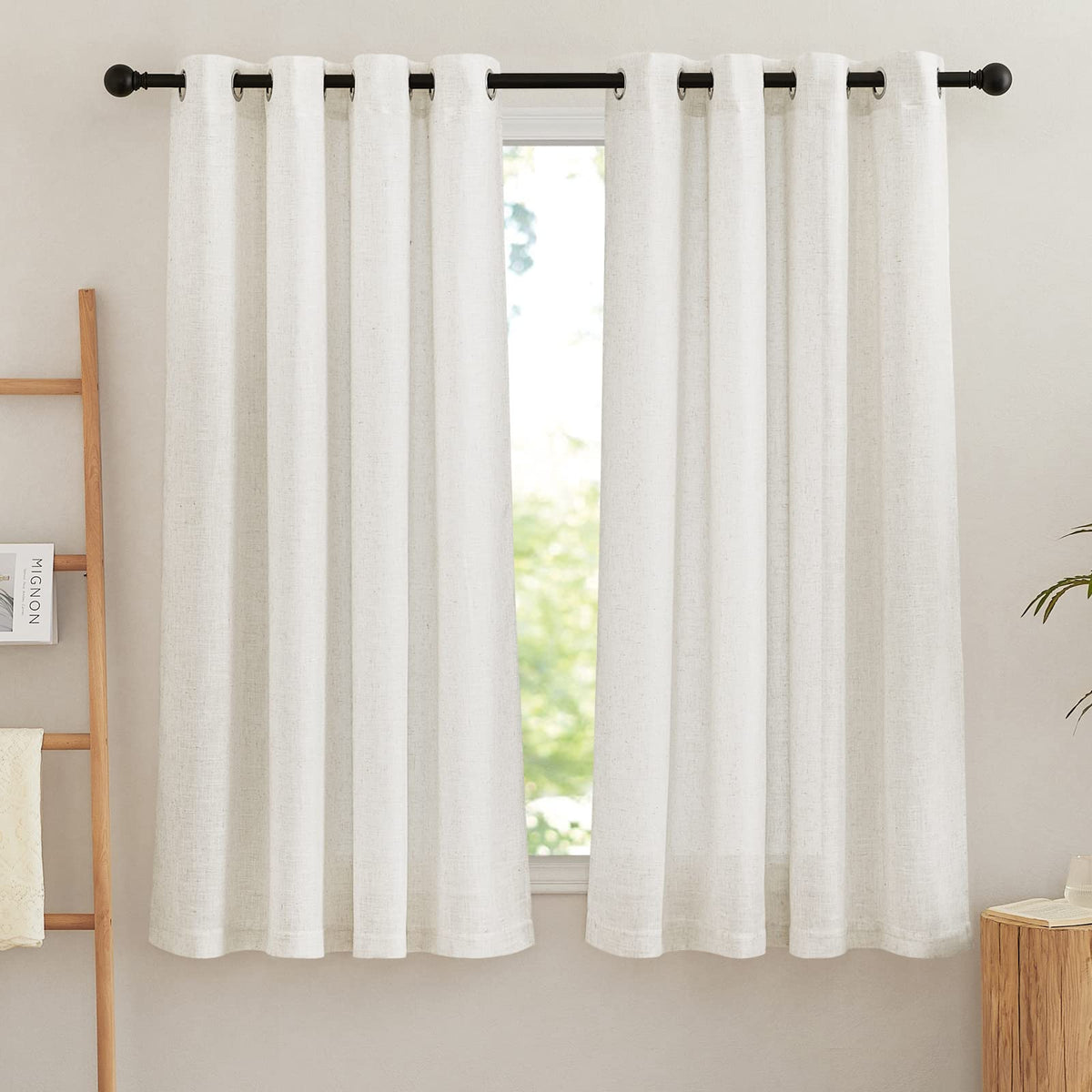 NICETOWN White Sheer Linen Curtains 84 Inch Length 2 Panels Set, W52xL84