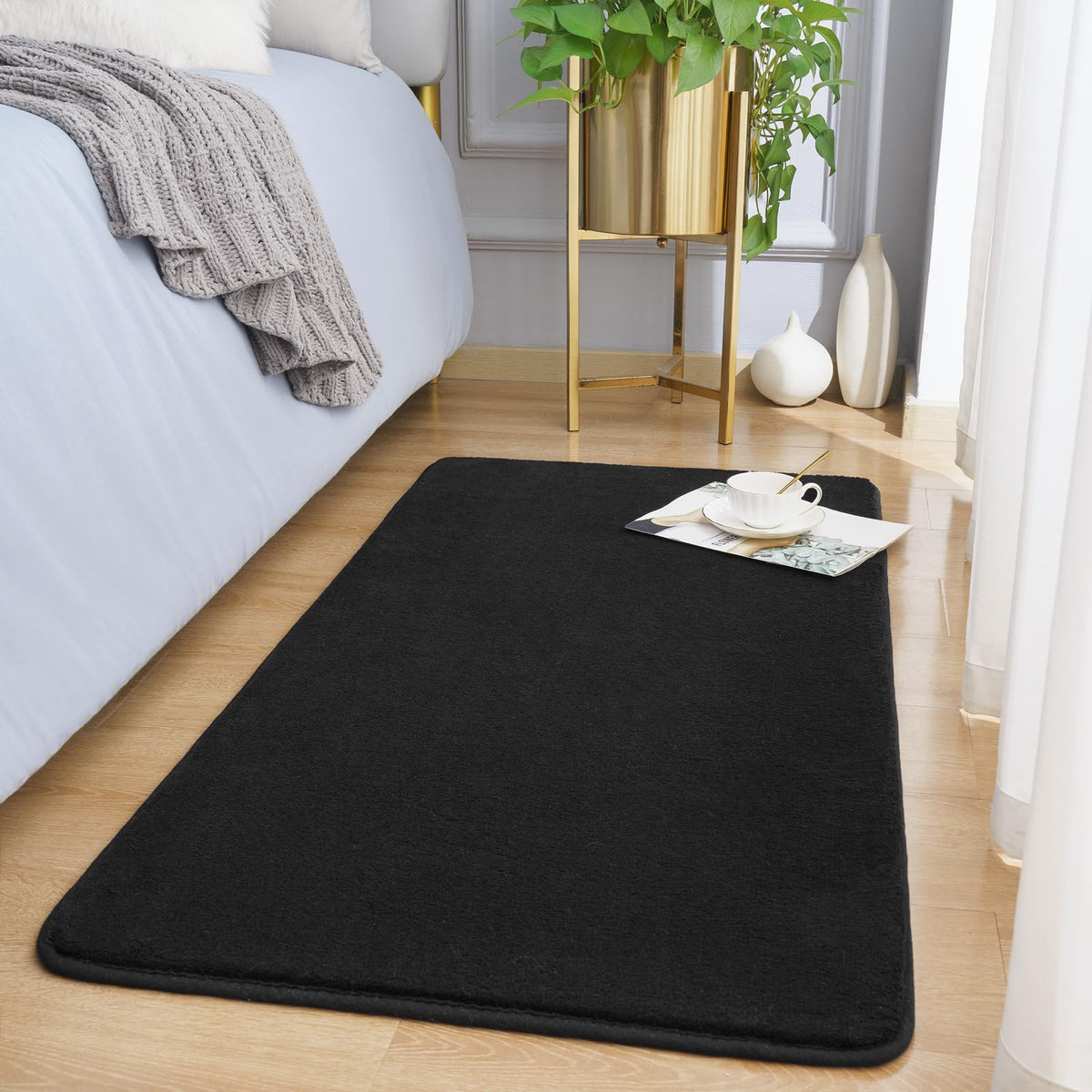 Amearea Modern Area Rugs for Bedroom Living Room, 4x6 Black Memory Foam Rug