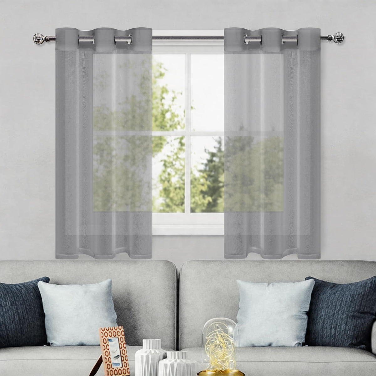 DWCN White Sheer Curtains Linen Look Semi Transparent Voile Grommet White Curtains for Living Dining Room Drapes 52 x 84 Inch Long, Set of 2 Panels