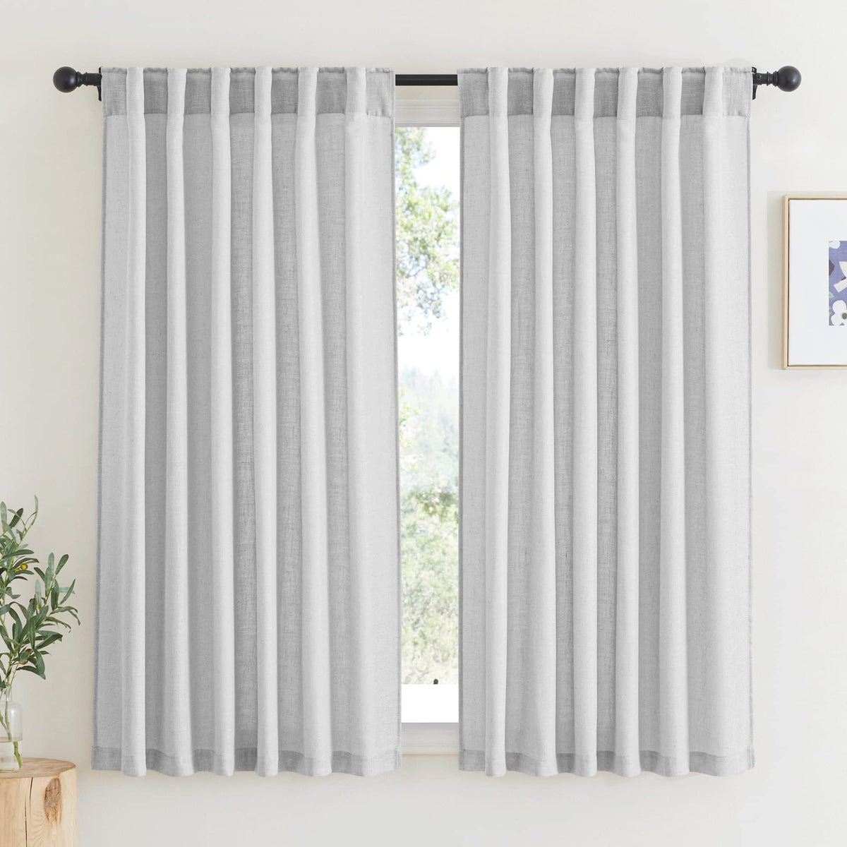 RYB HOME White Sheer Curtains for Living Room Patio Glass Door, W52 x L95