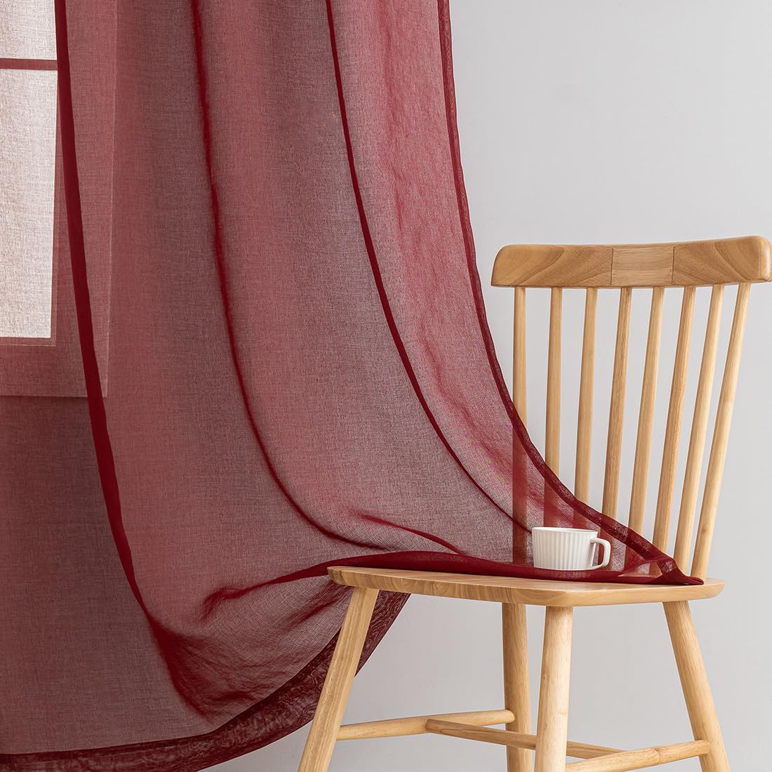MYSTIC-HOME Sheer Curtains White 63 Inch Length, Rod Pocket Voile Drapes for Living Room, Bedroom, Window Treatments Semi Crinkle Curtain Panels for Yard, Patio, Villa, Parlor, Set of 2, 52"x 63"