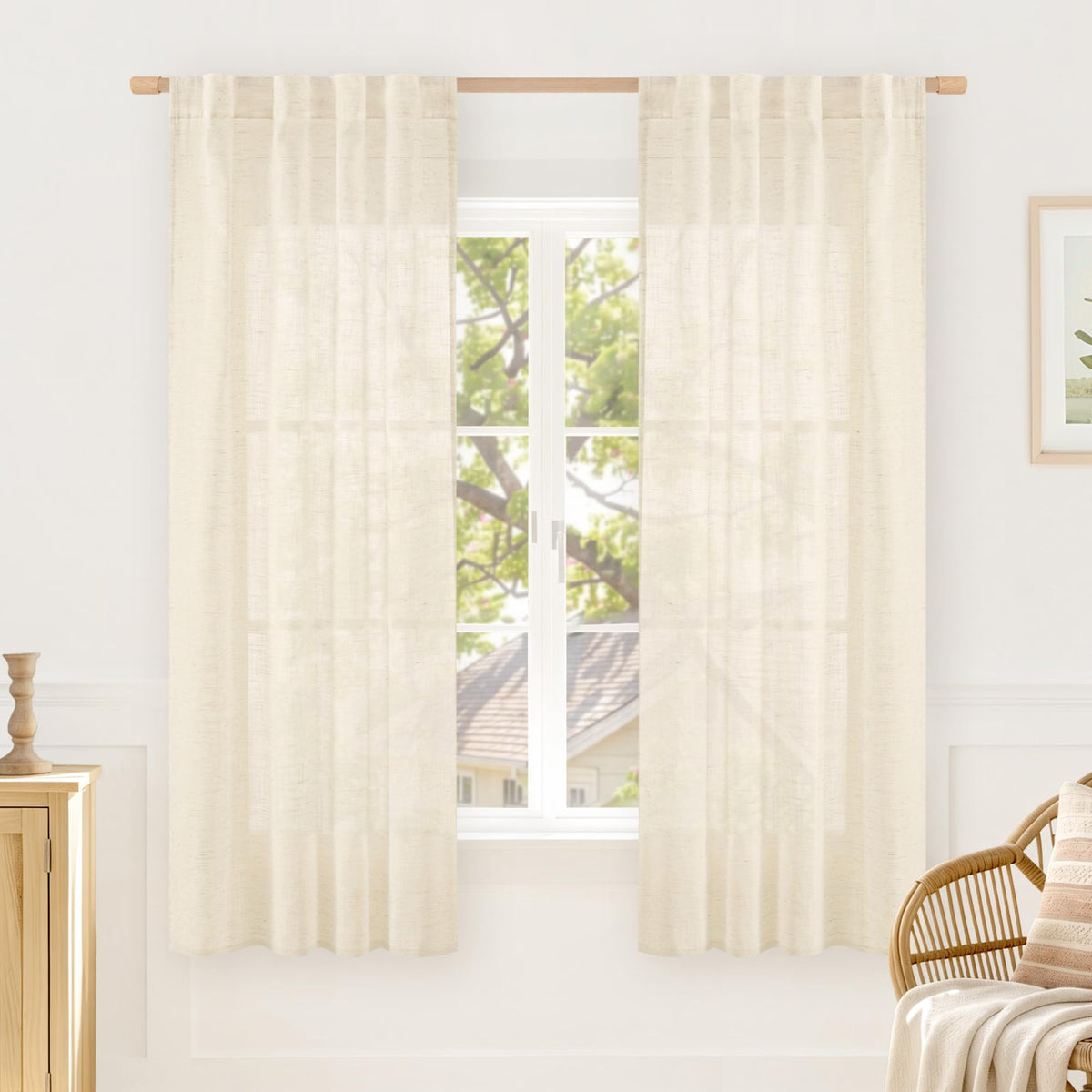 LAMIT Linen Semi Sheer Curtains 84 Inches Long for Living Room 2 Panels