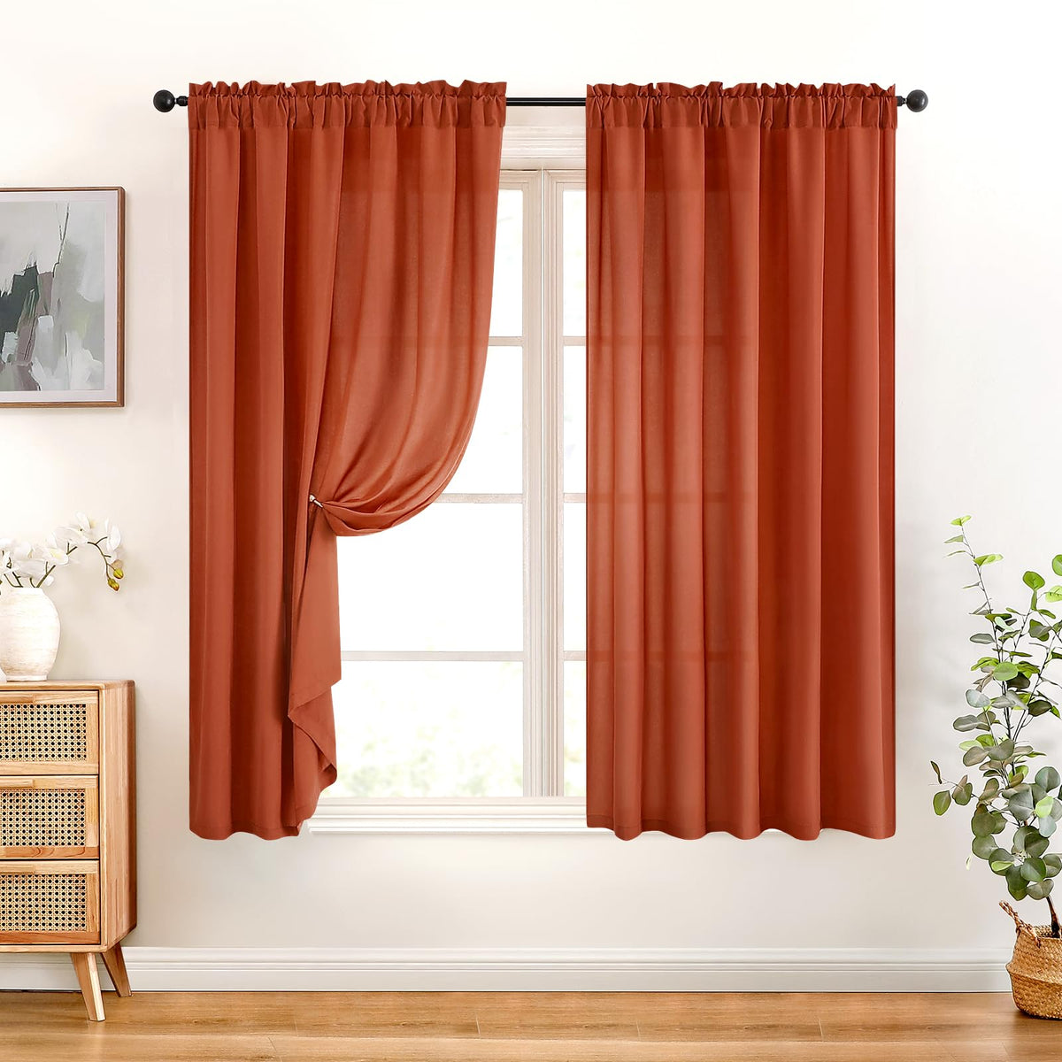 HOMEIDEAS Non-See-Through White Privacy Sheer Curtains, 52 X 96 Inches Long