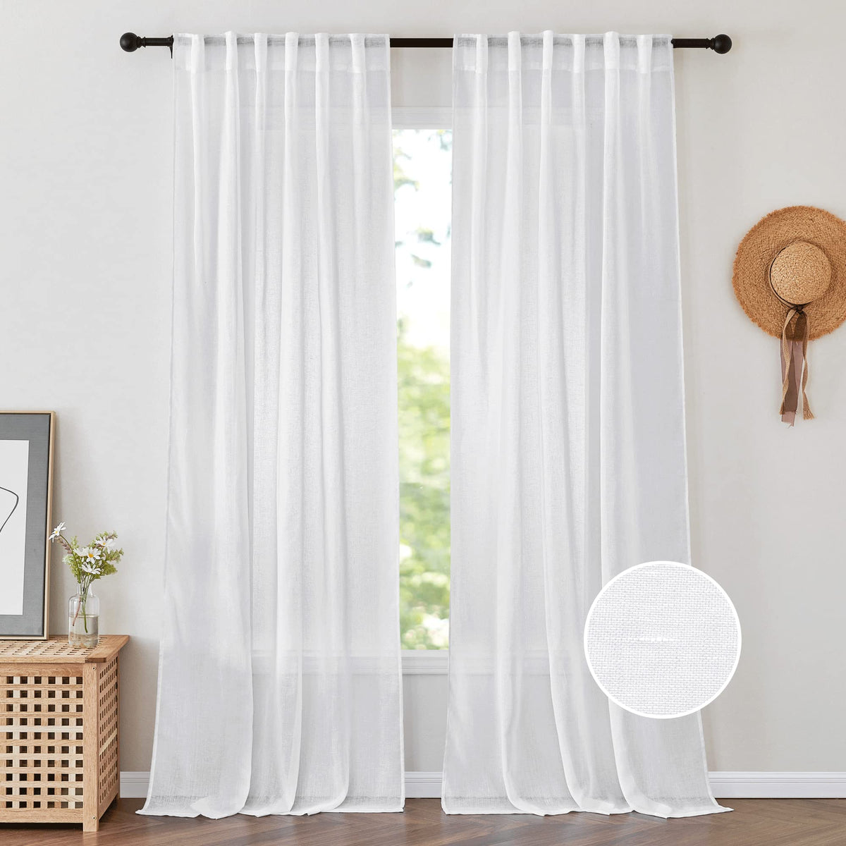 PONY DANCE White Sheer Curtains 96 inches Long, 2 Panels